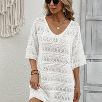 Openwork V-Neck Mini Knit Dress