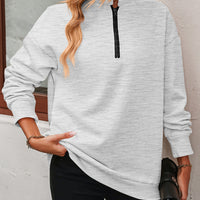 Zip-Up Dropped Shoulder Sweatshirt