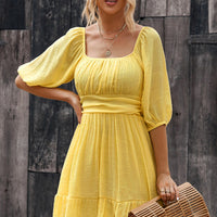 Tie-Back Ruffled Hem Square Neck Mini Dress