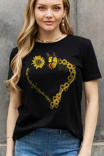 Simply Love Full Size Sunflower & Butterfly Graphic Cotton Tee