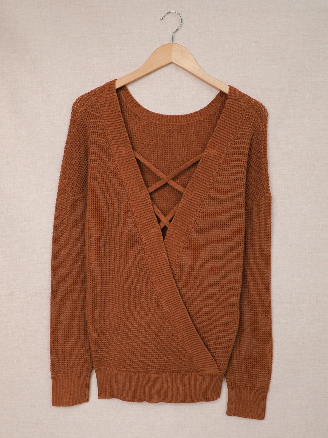 Crisscross Back Waffle-Knit Sweater