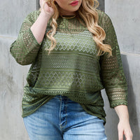 Celeste Sunday Feeling Full Size Lace Round Neck Top in Olive