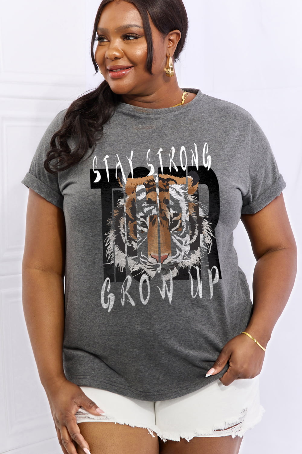 Simply Love Full Size STAY STRONG GROW UP Graphic Cotton Tee