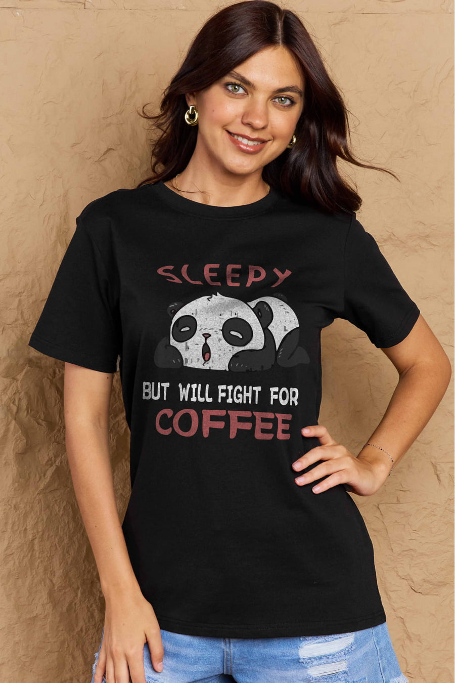 Simply Love Full Size SLEEPY BUT WILL FIGHT FOR COFFEE Graphic Cotton Tee