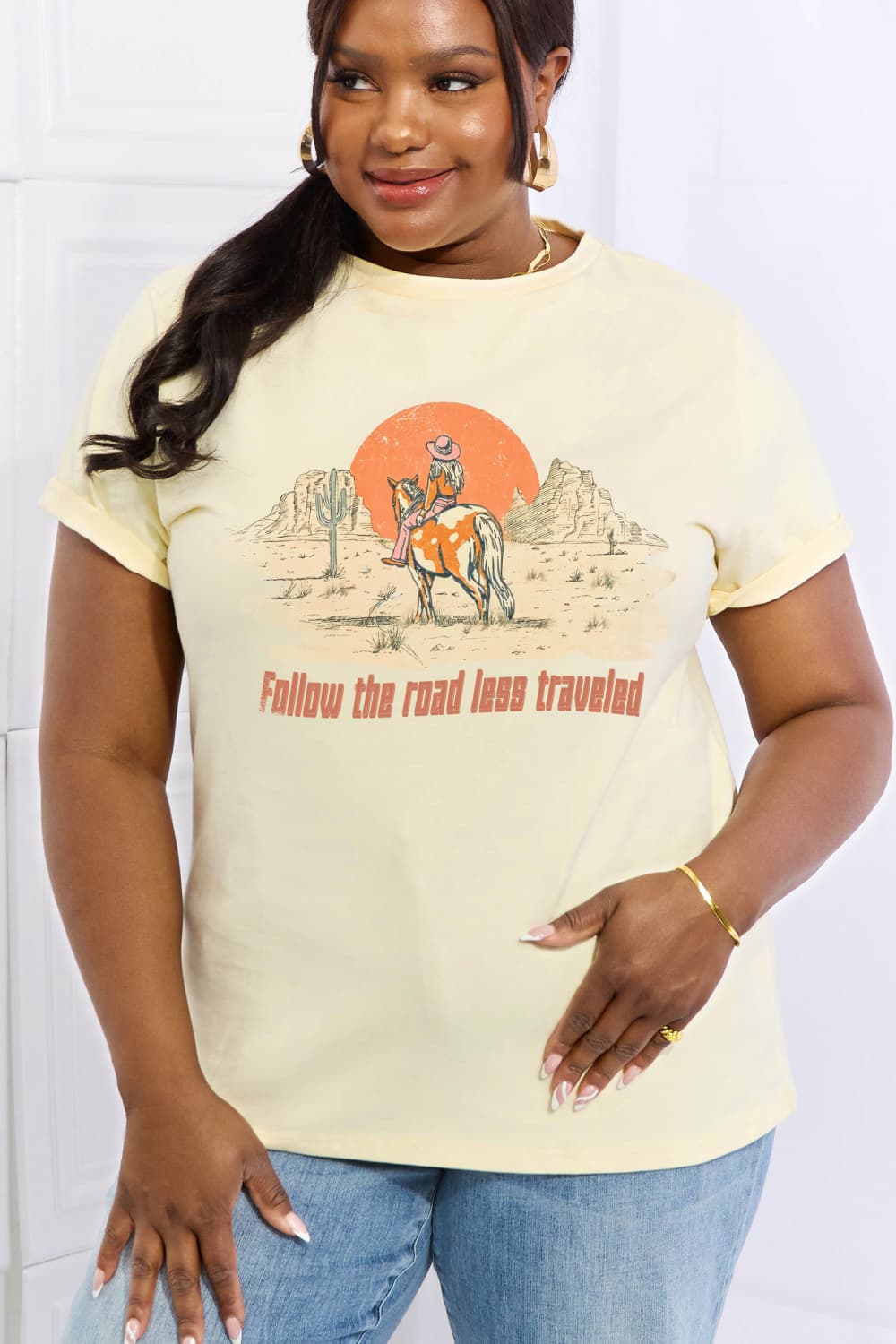 Simply Love Full Size FOLLOW THE ROAD LESS TRAVELED Graphic Cotton Tee