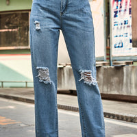 Distresssed Buttoned Loose Fit Jeans