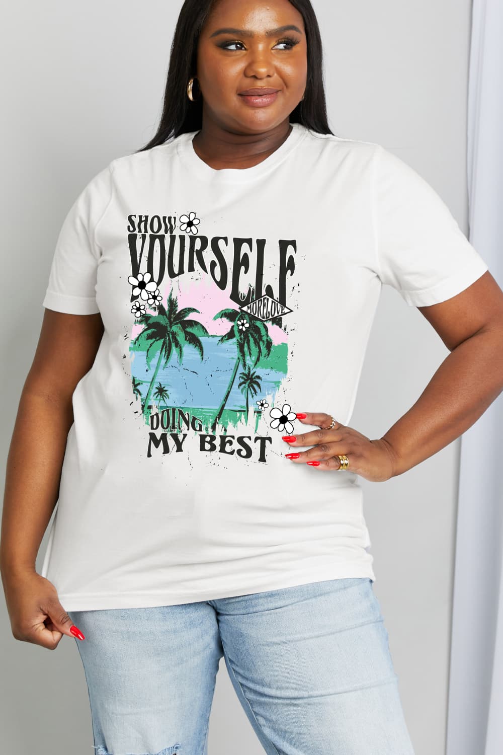 Simply Love Full Size SHOW YOURSELF DOING MY BEST Graphic Cotton Tee