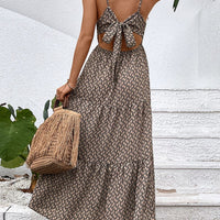 Printed Spaghetti Strap Tie Back Dress