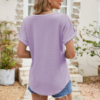 Full Size Round Neck Eyelet Short Sleeve Top