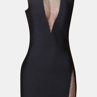 Rhinestone Detail Spliced Mesh Sleeveless Dress