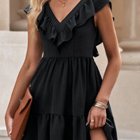 Ruffled V-Neck Mini Dress