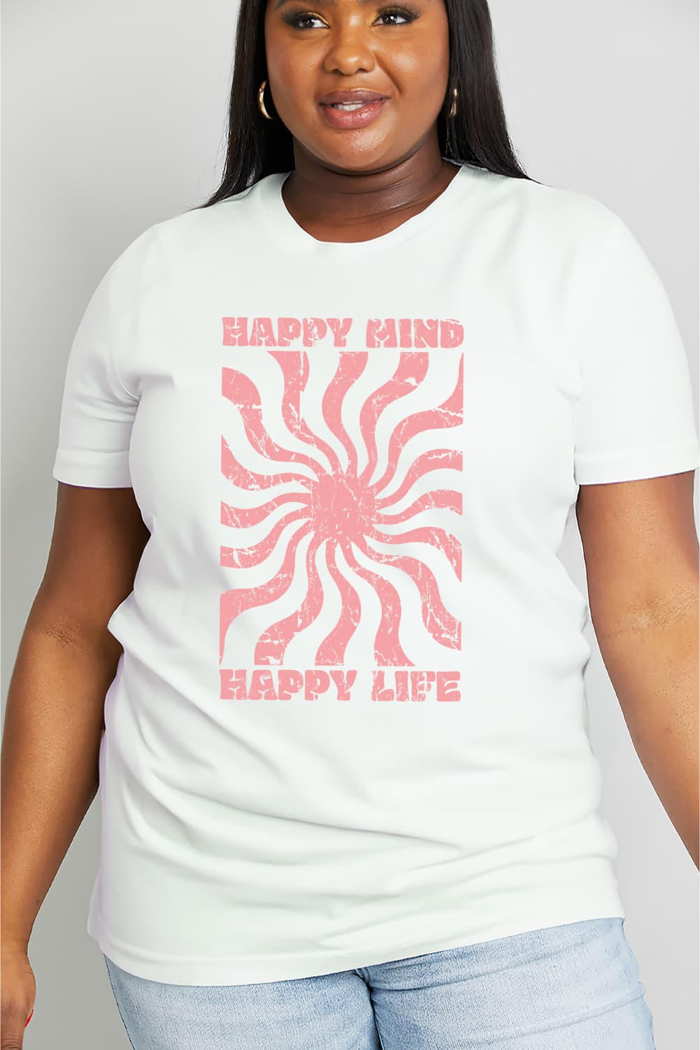 Simply Love Full Size HAPPY MIND HAPPY LIFE Graphic Cotton Tee