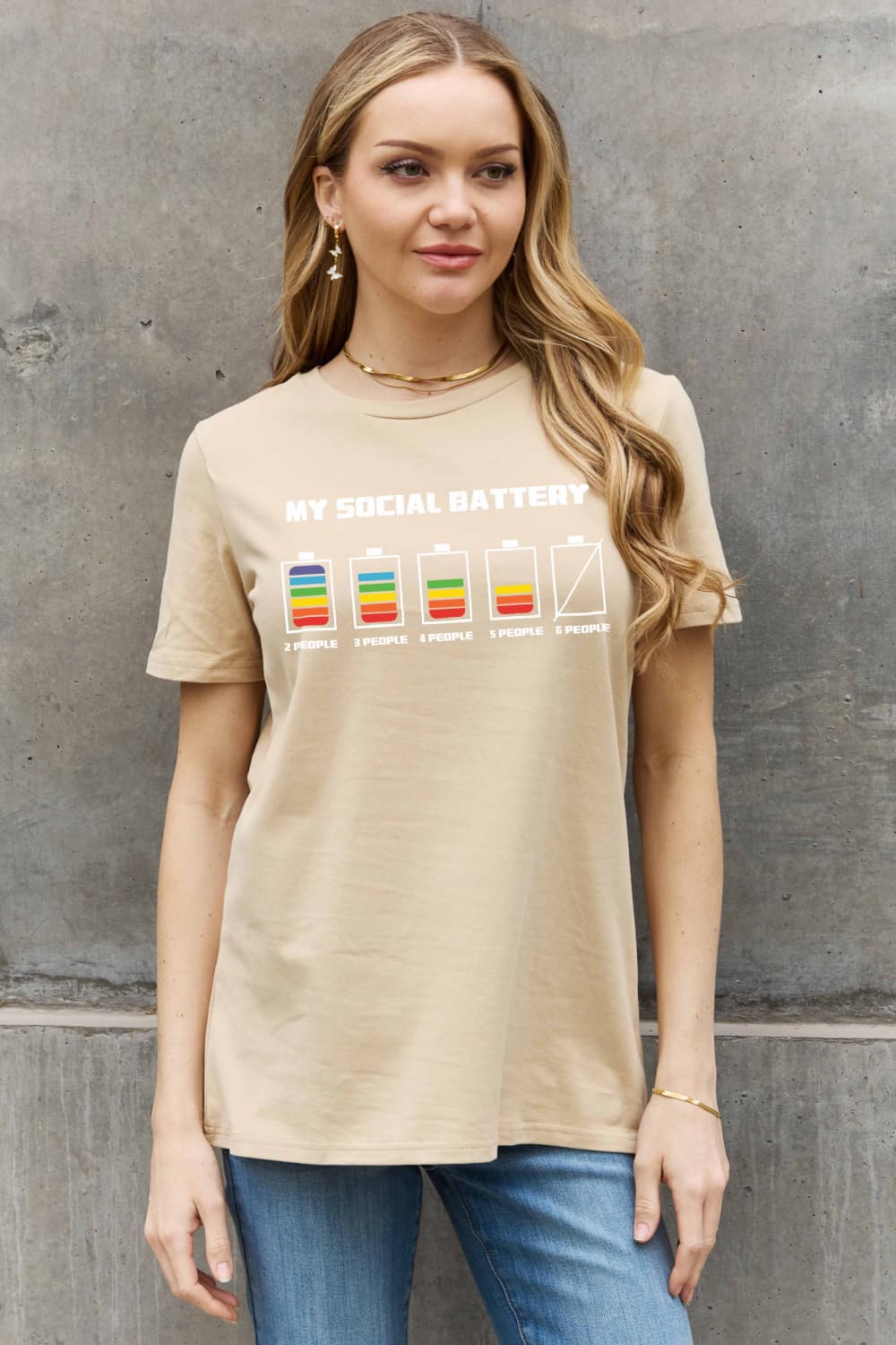 Simply Love Full Size MY SOCIAL BATTERY Graphic Cotton Tee