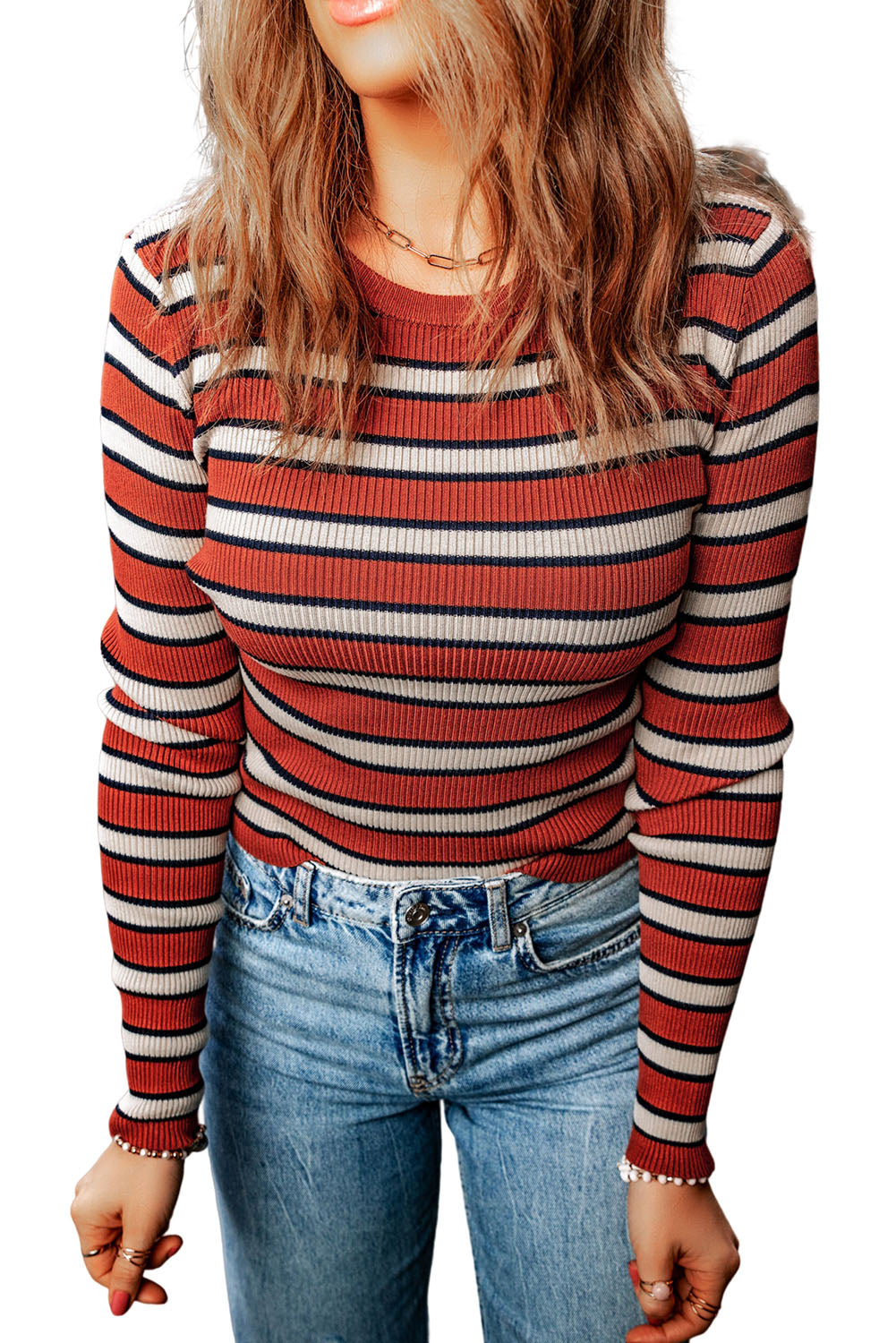 Striped Round Neck Long Sleeve Top