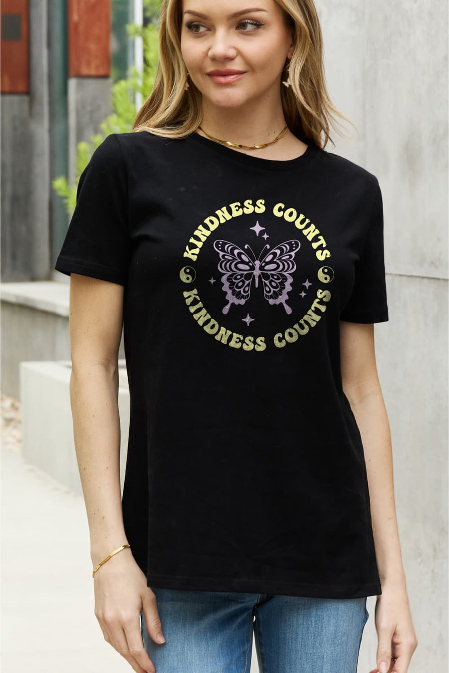 Simply Love Full Size KINDNESS COUNTS Butterfly Graphic Cotton Tee