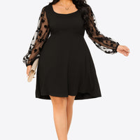 Plus Size Floral Mesh Sleeve Empire Waist Dress