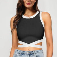 Contrast Tie Back Round Neck Tank