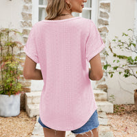 Full Size Round Neck Eyelet Short Sleeve Top