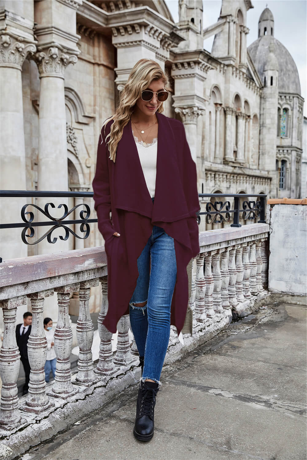 Open Front Pocket Duster Cardigan