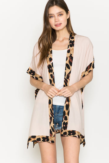 Justin Taylor Leopard Contrast Trim Slit Cardigan