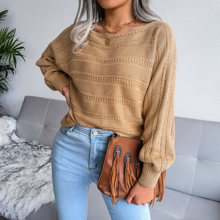 Boat Neck Dolman Sleeve Ribbed Trim Sweater