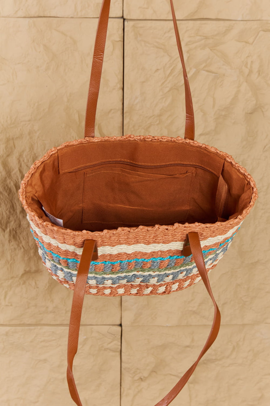 Straw Braided Striped Tote Bag