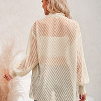 Lantern Sleeve Open Front Sheer Cardigan