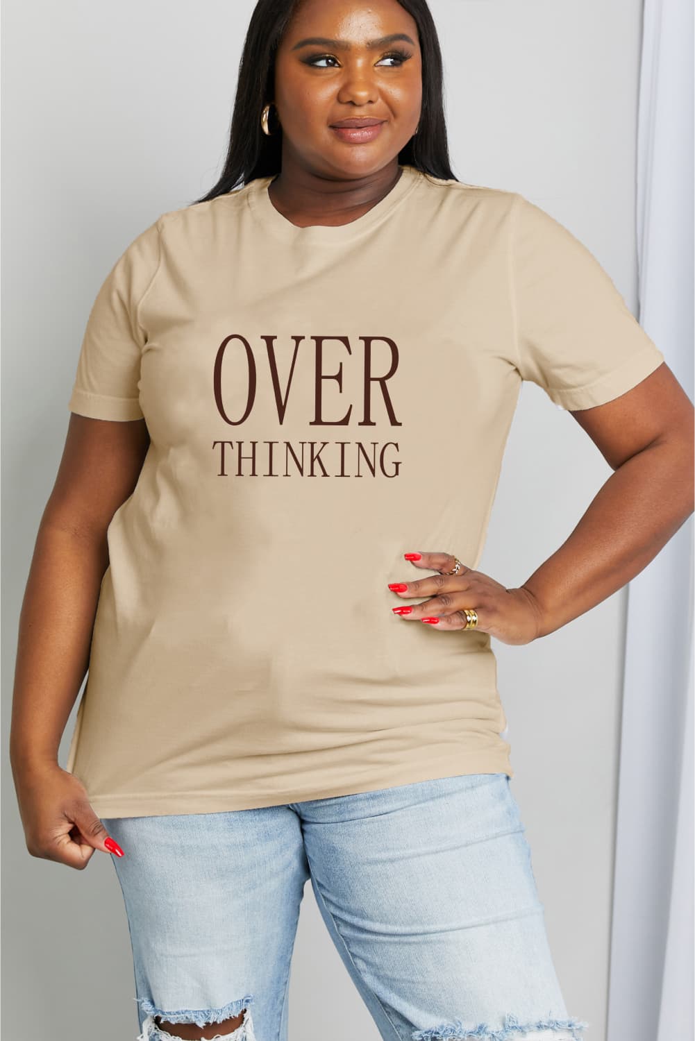 Simply Love Full Size OVER THINKING Graphic Cotton Tee