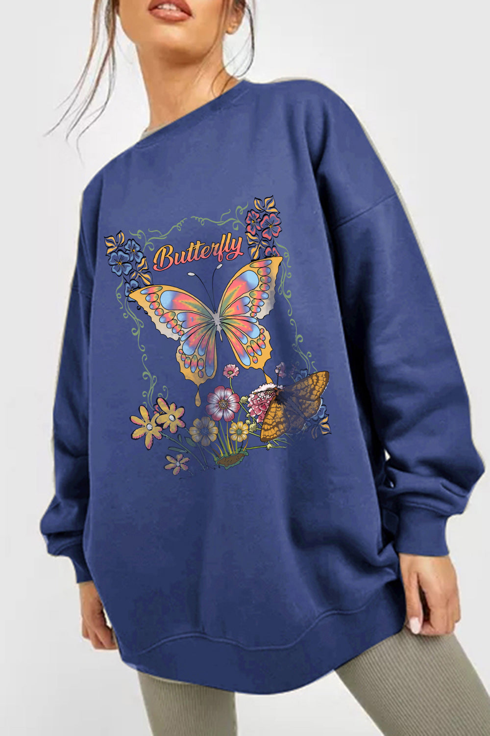 Simply Love Simply Love Full Size Dropped Shoulder BUTEERFLY Graphic Sweatshirt