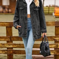 Buttoned Collared Neck Denim Jacket with Pockets