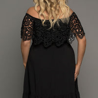 Plus Size Tassel Tie Spliced Lace Off-Shoulder Dress