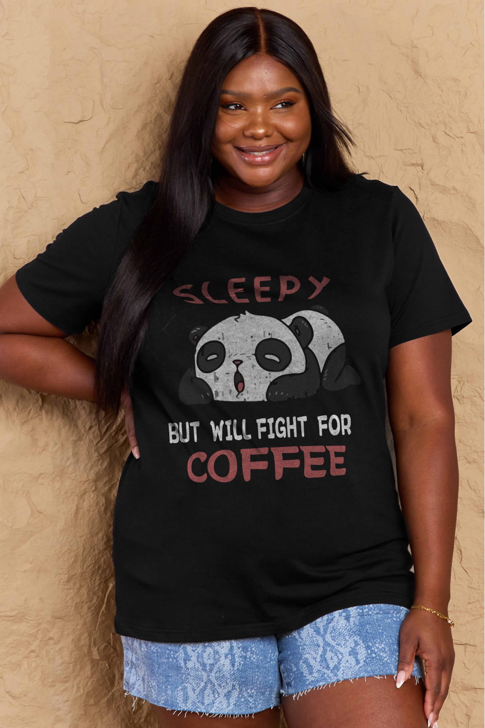 Simply Love Full Size SLEEPY BUT WILL FIGHT FOR COFFEE Graphic Cotton Tee