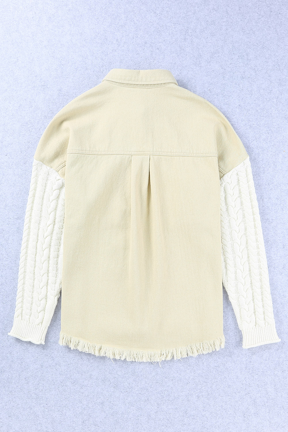 Cable-Knit Fringe Hem Button Down Spliced Jacket