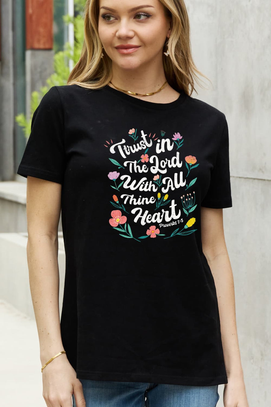 Simply Love Full Size TRUST IN THE LORD WITH ALL THINE HEART PROVERBS 3:5 Graphic Cotton Tee