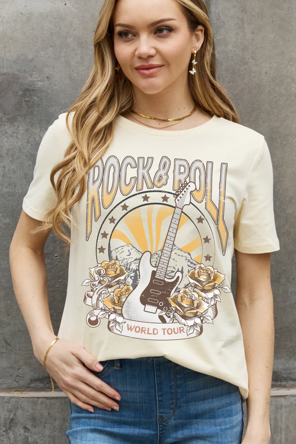 Simply Love Full Size ROCK & ROLL WORLD TOUR Graphic Cotton Tee