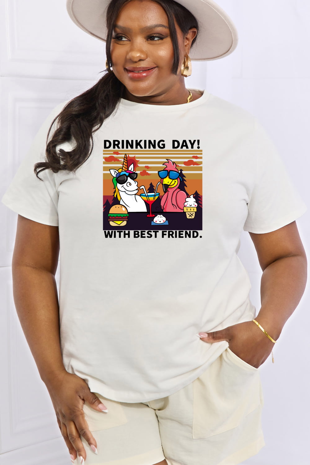 Simply Love Full Size DRINKING DAY! WITH BEST FRIEND Graphic Cotton Tee