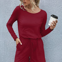 Drawstring Waist Long Sleeve Romper