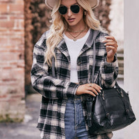 Plaid Dropped Shoulder Hooded Longline Shacket