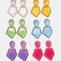 Geometrical Shape Zinc Alloy Frame Resin Dangle Earrings