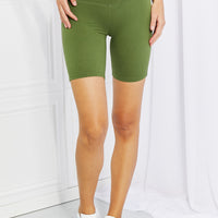 Zenana Fearless Full Size Brushed Biker Shorts in Olive