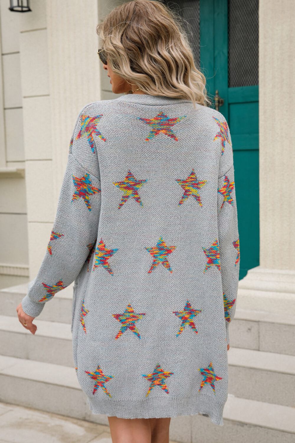 Star Pattern Open Front Longline Cardigan