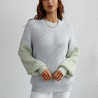 Two-Tone Rib-Knit Dropped Shoulder Sweater