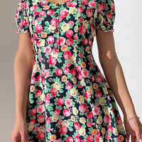 Floral Buttoned Cutout Puff Sleeve Dress