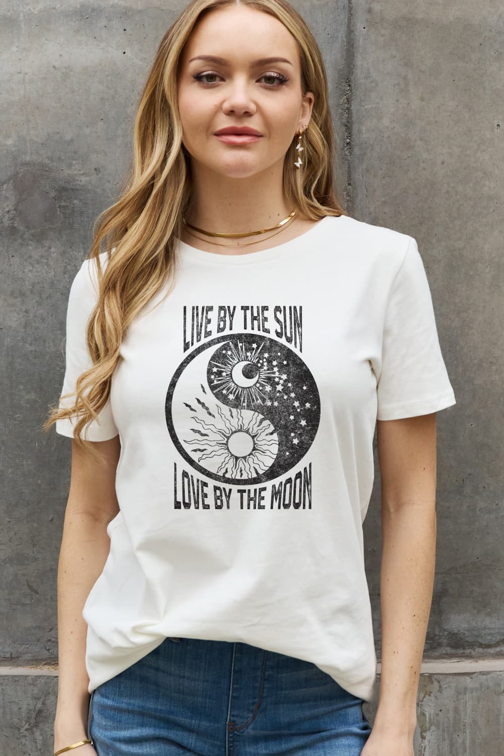 Simply Love Full Size LIVE BY THE SUN LOVE BY THE MOON Graphic Cotton Tee