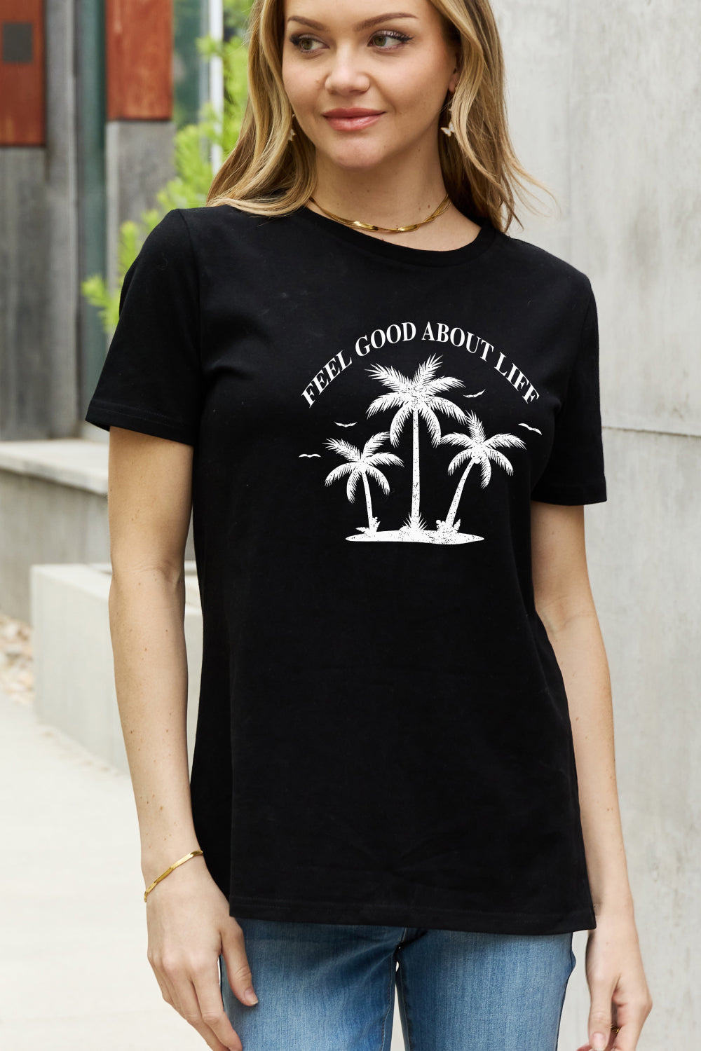 Simply Love Full Size FEEL GOOD ABOUT LIFE Graphic Cotton Tee