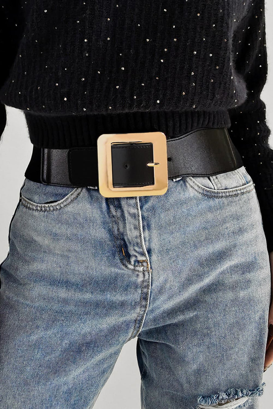 Black spandex belt with square buckle