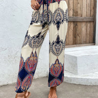 Printed Smocked High Waist Pants