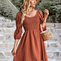 Swiss Dot Smocked Scoop Neck Dress