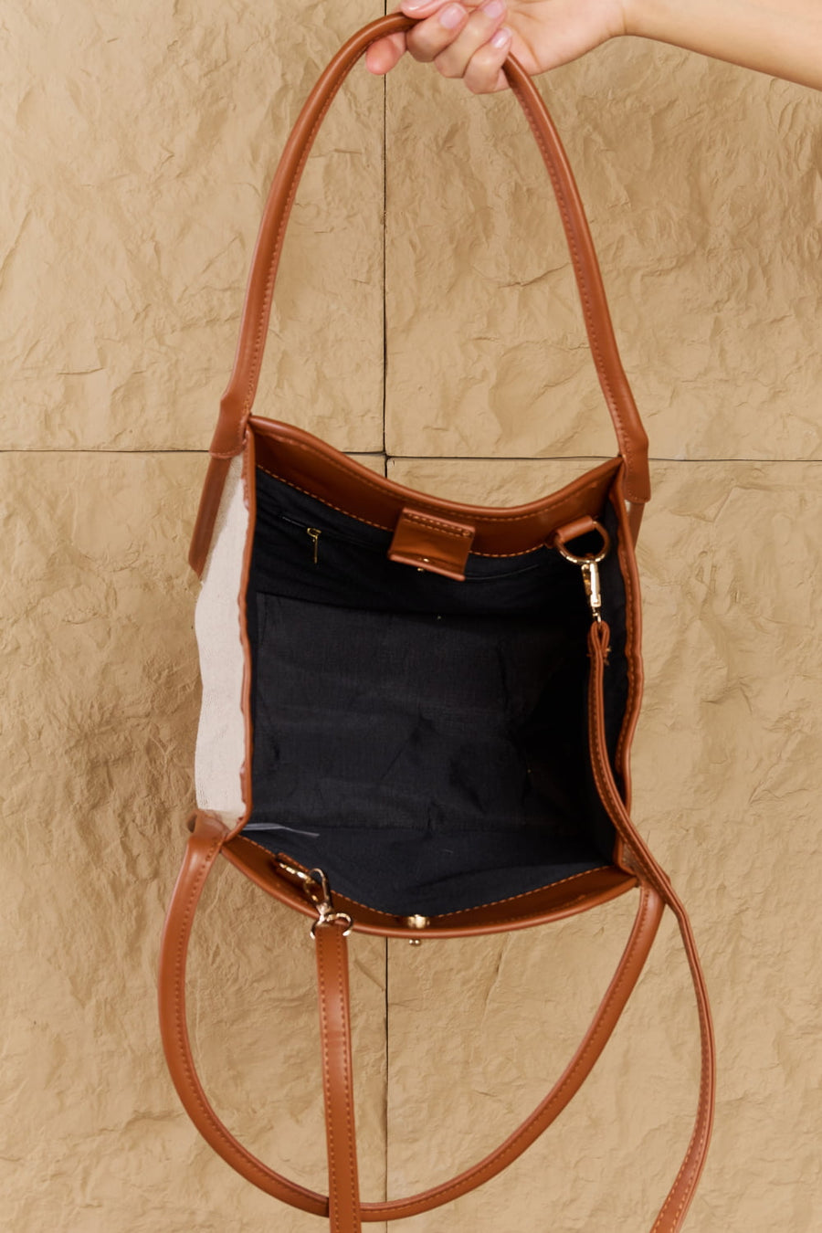 Faux Leather Trim Tote Bag in Ochre