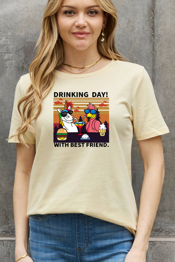 Simply Love Full Size DRINKING DAY! WITH BEST FRIEND Graphic Cotton Tee